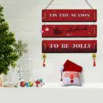 Indigifts Christmas Decoration Gift Quotes Printed Red 3 Panel Hanging, Cherry Hanging, Ribbon Bow and Revesible Santa Soft Toy, Christmas Gift Box for Family, Home Décor Item for Christmas