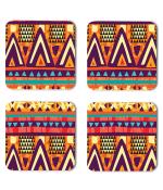 Whats Your Kick Pattern Design Blue And Yellow Pattern Design Printed Set of 4 Coaster With Metal Stand