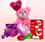 Midiron Love Combo Gift Hamper|Valentine's Day Gift|Chocolate Day, Teddy Day Gifts |Romantic Gift for Girlfriend/Wife|Unique Gift with Handmade Chocolates, Artificial Rose, Love Card & Pink Teddy