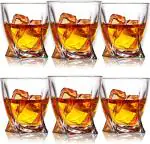 Binzo Transparent Glass Twist Whiskey Glass, 340 Ml (Pack Of 6)