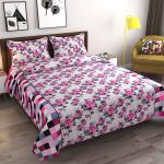 Fabture Casement Cotton bedsheet for double bed with two pillow covers (Pink Flower)
