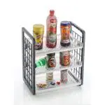 Inditradition 3 Layer Slim & Sleek Multi Storage Organizer Rack for Dining, Kitchen, Bathroom (34x22x40 cm, White/Grey, Plastic)