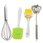 IDEAL PRIME Heavy Duty Stainless Steel Manual Hand Blender Whisk Silicone Brush & Spatula | Steel Mathani Lassi Maker Egg Beater Mixer Silicone Brush Kitchen Tool Set Pack Of 3