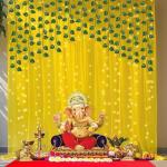 Party Midlinkerz Leaf Vines with Yellow Net Cloth and Led Light for Pooja, Diwali Decoration