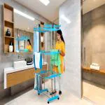 LOOT-LEY Bathroom Accessories |Clothes Drying Rack | stand | Movable | Foldable | Hanger | Virgin Plastic | Heavy Stainless Steel Pipe for Long Lasting Durability and Indoor Outdoor Use with Heavy Loading Capacity