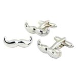 PELUCHE Manly Moustache Silver Cufflink And Lapel Pin Set