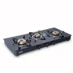 Glen 1033 GT XL BB Black Extra Wide LPG Glass Gas Stove With High Flame 3 Brass Burner