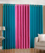 Indian Online Mall Polyester Aqua Blue, Pink Plain Window Curtain Set - 5 Feet X 4 Feet (Set Of 3)-
