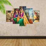 Masstone Rajasthani Paintings With Frame | Wall Painting for Bedroom Set of 5, (30x17 Inch) | Rajasthani Paintings for Living Room | Scenery for Wall | Rajasthani Paintings for Wall Decoration Pack of 1