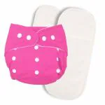 Deedry Oeko-Tex Certified Unisex Baby Cloth Diapers Washable & Reusable Diapers with Adjustable Snap Buttons| 3 Months- 3 Years (Plain-Pink, With 2 Inserts)