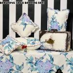 MBHOME Beautiful 5Pcs Frilly Bedding Set I Double Bedsheet With 2 Beautiful Quilted Pillow Cover With Frill & 2Pcs 16*16 Size Quilted Filled Cushion With Frill