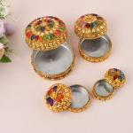 CRAFTAM Aluminium Golden Jewellery Dibbi, Kumkum Box, Fancy Sindoor Dibbi, Vanity Box ( Set of 4)