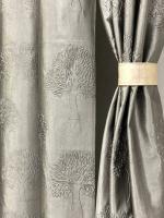 Grey Paisley Polyester Curtains (2.13 x 1.22 m) (Pack Of 2)