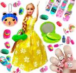 SUPER TOY Beautiful Doll Toy Set with Artificial Nail Art Toy for Girls - Movable Hands Legs & Long Hairs (Multicolor)