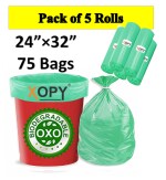 Xopy Compostable Eco Friendly Green Garbage Bag Large Size 24 X 32 inch | Dustbin Bag | Trash Bag | Green Color 75 Bag (5 Rolls)