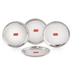HAZEL Stainless Steel Snack Plates With Mirror Finish | Quarter Plates Set for Kitchen | Steel Plates for Kids | Glossy Finish Thali Set of 4, 16 cm