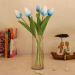 TIED RIBBONS Silk Artificial Tulip Flowers Set of 5 with Vase 7 x 34 cm, (Artic Blue)