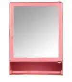 Pgen Pink Plastic Bathroom Mirror Storage Wall Shelf With Rod Bracket, 10 X 14 X 4 Inch