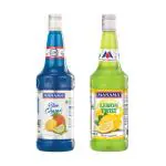 Manama Blue Curacao Syrup and Lemon Syrup | 750ML Each | Mixer for Mocktails, Cocktails, Drinks, Juices, Beverages | Pack of 2