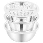 TALLIN Kitchen Multipurpose Grater Bowl with Drain Colander Grater Mesh Basket 3 in 1 Stainless Steel Basin Vegetable and fruit Washing Bowl Strainer Cutter Salad Maker Set (26cm)
