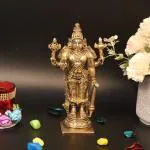 ARTVARKO Decorative Brass Lord Bhagwan Vishnu Narayana with Shankh Chakra Idol Statue - 7 inch