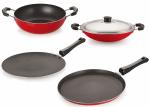 Nirlon Red Non-Stick Cookware set with Lid 4 pcs ,ct-kd14-chatti-ft10