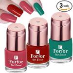ForFor Light Pink, Deep Red, Green Glossy And Matte Nail Polish 7.5 Ml (Pack Of 3)