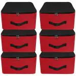 pristu 6 Pack Nylon Underbed Moisture Proof Wardrobe Organizer Storage Bag for Clothes With Zipper Closure and Handle Square - (Red & Black, 38.1x25.4x35.5 cm)