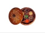 Shan Handicrafts Wood Handmade Masala Box Round For Spices, Condiments