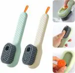 Binsbarry Shoe Cleaning Brush With Long Handle And Hang Hole Household Multipurpose Multi Directional Bristles Soap Dispensing Scrubbing Reusable Washing For Shoes (Pack of 2)