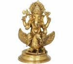 Idol Collections Multicolor Brass Lord Ganesha Ganesh Murti Statue Reading On Garuda, 12 X 10 Inch