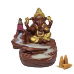 ZURU BUNCH Handcrafted Pure 100% Ceramic Lord Ganesha Smoke Waterfall Cone Incense Holder Decorative showpiece with Free 10 Incense Sticks, Ganpati Ceramic Idol God of Success and Luck Diwali Gifts