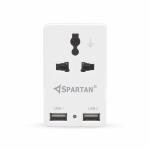 Spartan White Universal Adapter Worldwide Travel Adapter with Built in Dual USB Charger Port (Pack of 1)