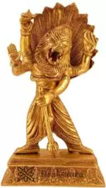 Brassaura Brass Narasimha Murti Fourth of The10 incarnations Avatars oflord Vishnu Statue Decorative Showpiece - 27.9 cm (Brass, Gold)