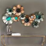 CraftVatika Multicolor Metal 3d Decorative Flowers Mirror Wall 109.2 x 7.6 cm