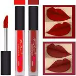 F-ZONE Matte Liquid Lipsticks Waterproof Long Lasting Lip Gloss Set of 2  (Red, Maroon, 8 ml)