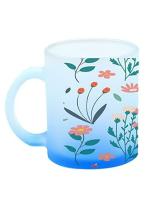 AKP SUBLIMATION Colourful Flowers Design Blue Square Shape Frosted Glass Mug (330 ml) CHILLAAO-FROSTEDBLUE-1068