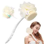 GRIDLAB 2 IN 1 Bath Body Brush with Soft Loofah and Bristles,Back Scrubber with Curved Long Handled Shower Brush