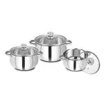 Bergner Acier Stainless Steel Casserole with Glass Lid Set of 6 pcs, Induction Compatible, Silver