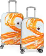 POLO CLASS Orange and White Polycarbonate Luggage Trolley Bag - 55 cm (set of 2)