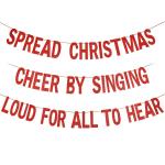 Festiko Red Glitter Spread Christmas Cheer By Singing Loud For All To Hear Banner, Christmas Party Decorations, Elf Christmas Decoration, Grinch Christmas Decorations
