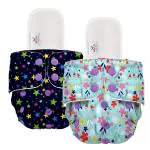 Mylo Essentials Cloth Diaper for Babies|Oeko-Tex Certified|(3Months-3Years)|5kg-17kg|Reusable with Adjustable Snap Button|Pack includes 2 Diaper & 2 Wet-Free Inserts-(Floral Spring, Twinkle)