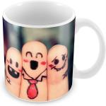 Jiya EnterpriseTuelip White Ceramic Best Friends Emoji On Finger Printed Coffee Mug - 350 ML