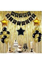 Festiko 26Pcs Happy Birthday Combo Decoration Item (1Set Banner, 2 Golden Foil Curtains, 3 Star Foil Balloon, 20Pcs Latex Balloons (Combo Pack Of 26)