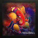 saf Ganesh Canvas 12 inch x 12 inch Painting (With Frame)