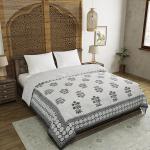 BLOCKS OF INDIA Hand Block Printed Cotton King Size Quilt ( 90 inch X 108 inch) (KING QUILT BLACK FLOWER)