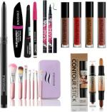 Bingeable Kajaland 3 in 1 Waterproof Eyeliner, Mascara, Kajaland 36H Eyelinerand 7 Brush and 2 in 1 Contour Stickand 4 Red Mini Lipstick Set of 9