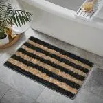 Enyra Bath Mat Anti-Slip Gel Backing Mantella Microfiber Stripes Design Bath Mat - 40x60 CM, Floor Mat for Bathroom/Bedroom/Kitchen/Door - Pack of 2 Piece - Dark Grey