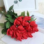Bs Amor Red Artificial Silk Rose Bud Flower Wet Touch Bouquet Home Decor Gifts (Pack Of 6)
