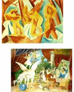 DECOR ADVENTURES Womans in a Forest and Theatre Curtain for Parade by Pablo Picasso Wall Painting 14 x 18 inch (Pack of 2)